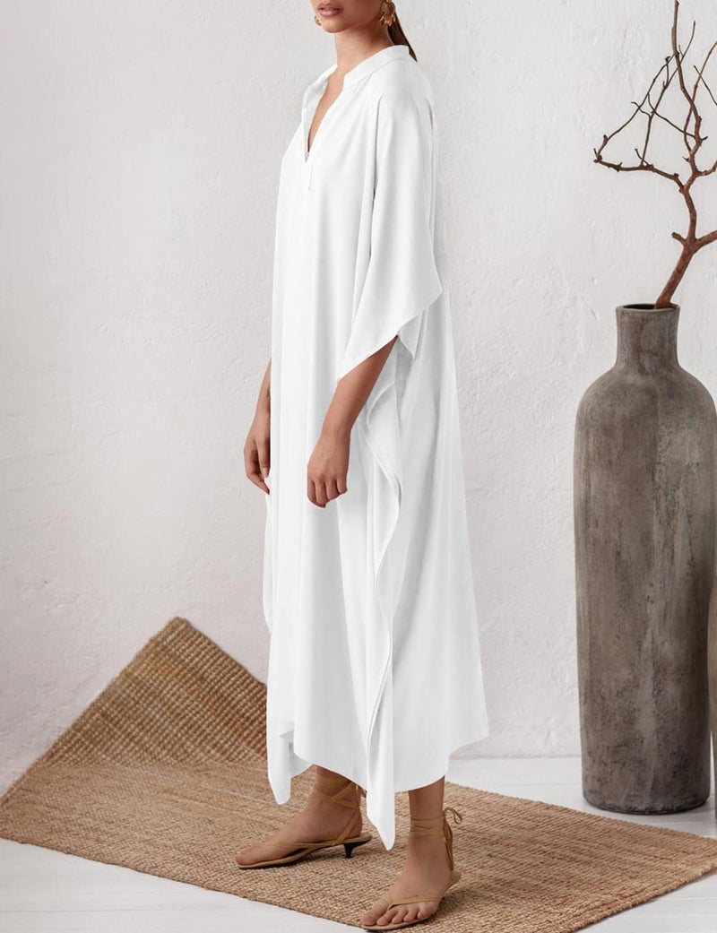 Bsubseach Women Kaftan Dresses Caftan Loungewear Maxi Dress Swimsuit Cover Up Beachwear White - Image 5