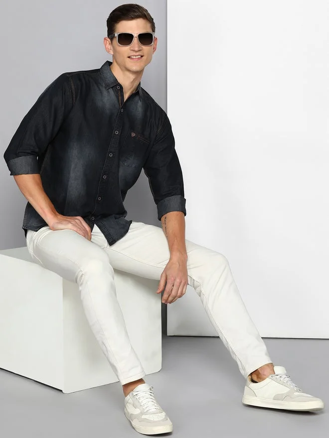 Kuons Avenue  KUONS AVENUE Men Black Faded Denim Shirt for Men | Best Price UAE