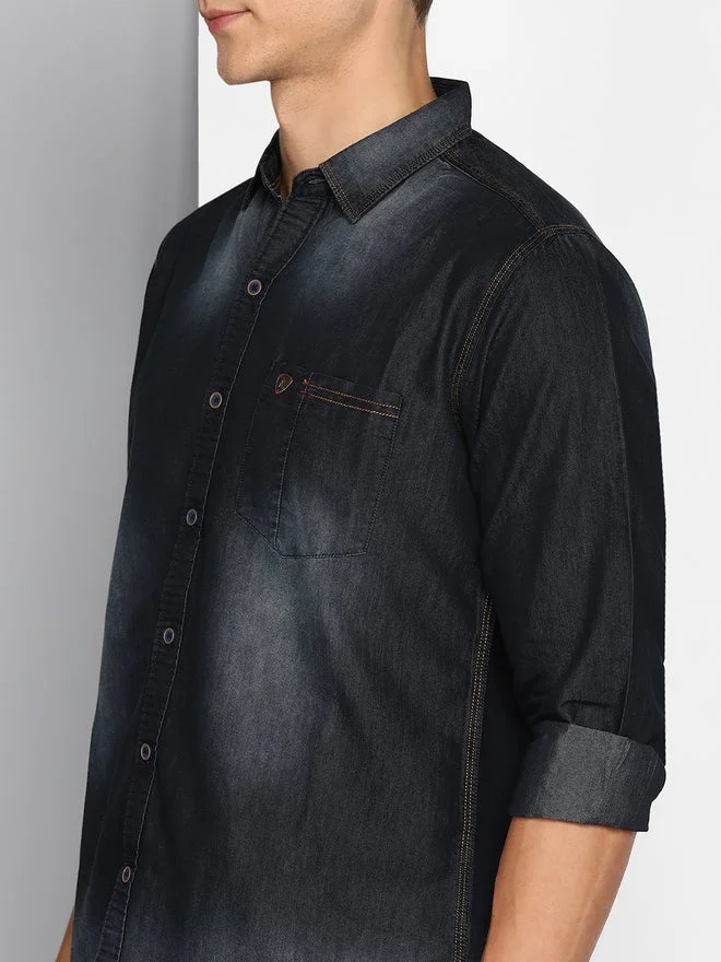 Kuons Avenue  KUONS AVENUE Men Black Faded Denim Shirt for Men | Best Price UAE