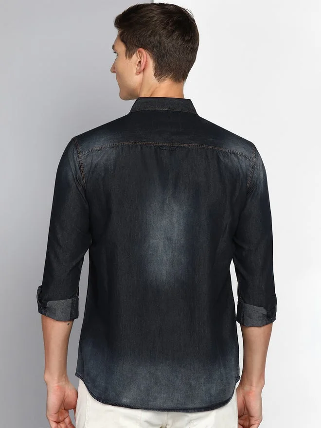 Kuons Avenue  KUONS AVENUE Men Black Faded Denim Shirt for Men | Best Price UAE