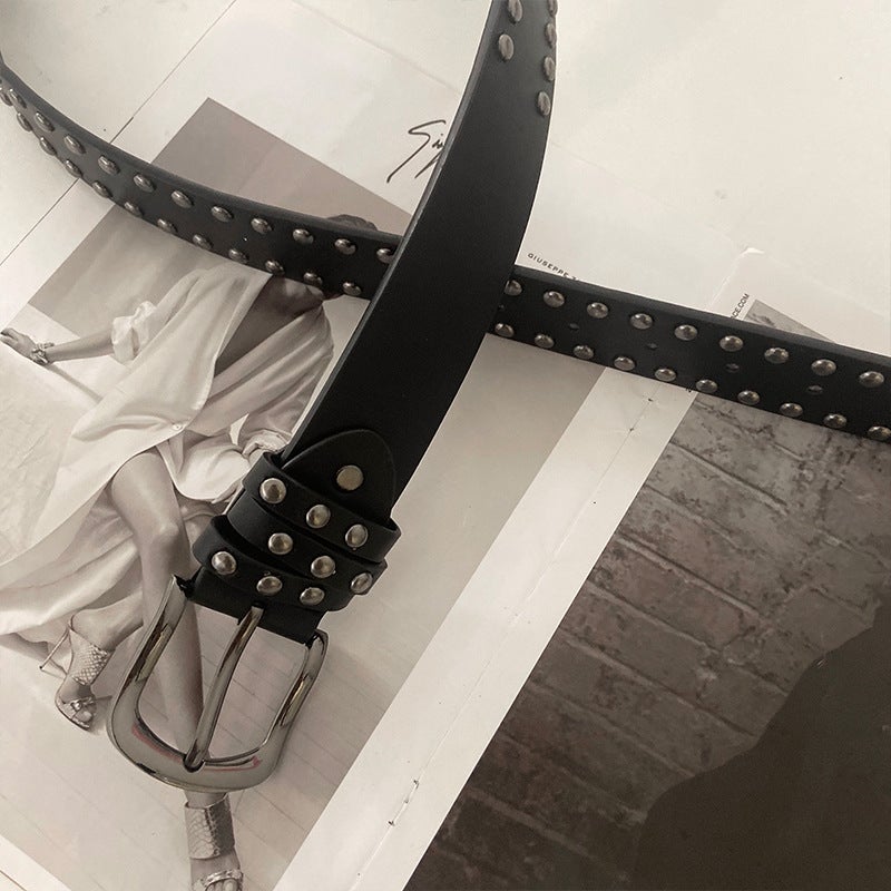 Women's Y2K Punk Rivet Belt PU Leather Wide Waist Belt - Image 4