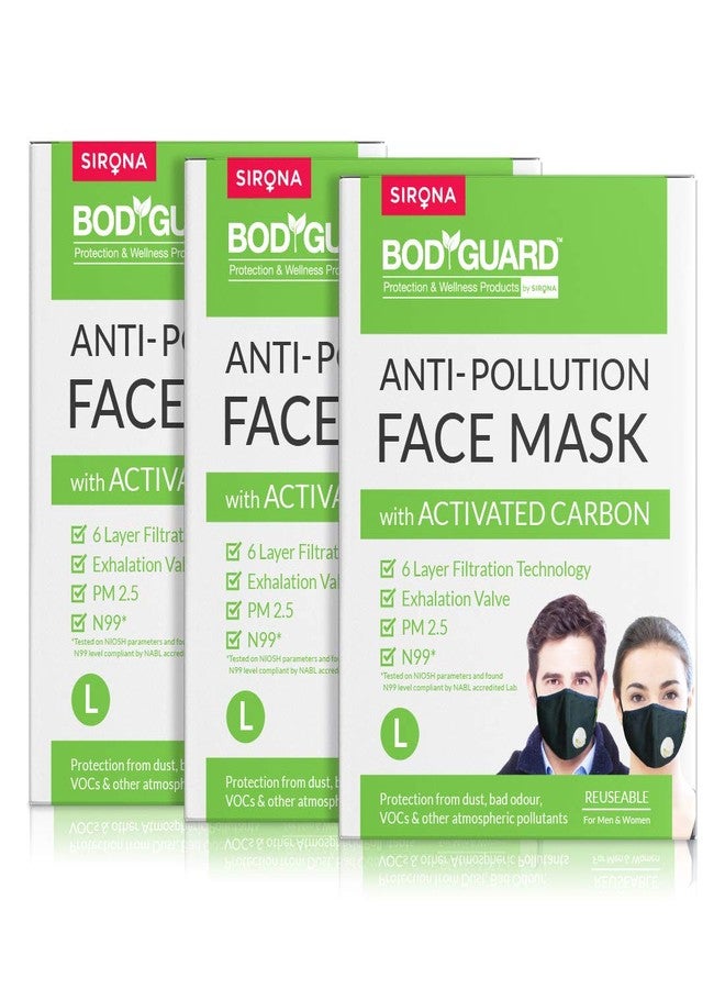 Bodyguard Reusable N99 + PM2.5 with 6 Layer Anti Pollution Face Mask - (Pack of 3, Large) - Image 1