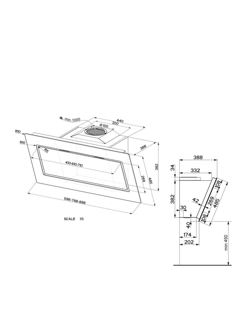 franke Decorative Hood 90 cm Capacity 700 m³/h 3 Speeds Touch control Mythos FMY 907 BK  - Image 5