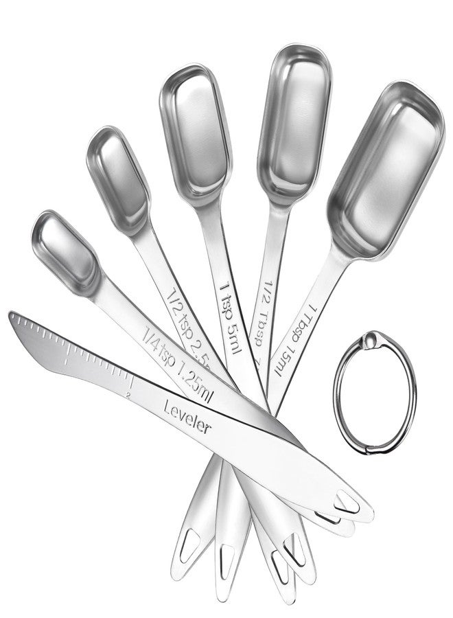 U-Taste Narrow Square Measuring Spoons: 18/8 Stainless Steel Kitchen Measure Teaspoon Tablespoon with Leveler, Polygon Rectangular Metal Jar Scoop for Baking Cooking, Coffee, Spice, Powder (Set of 6) - Image 1