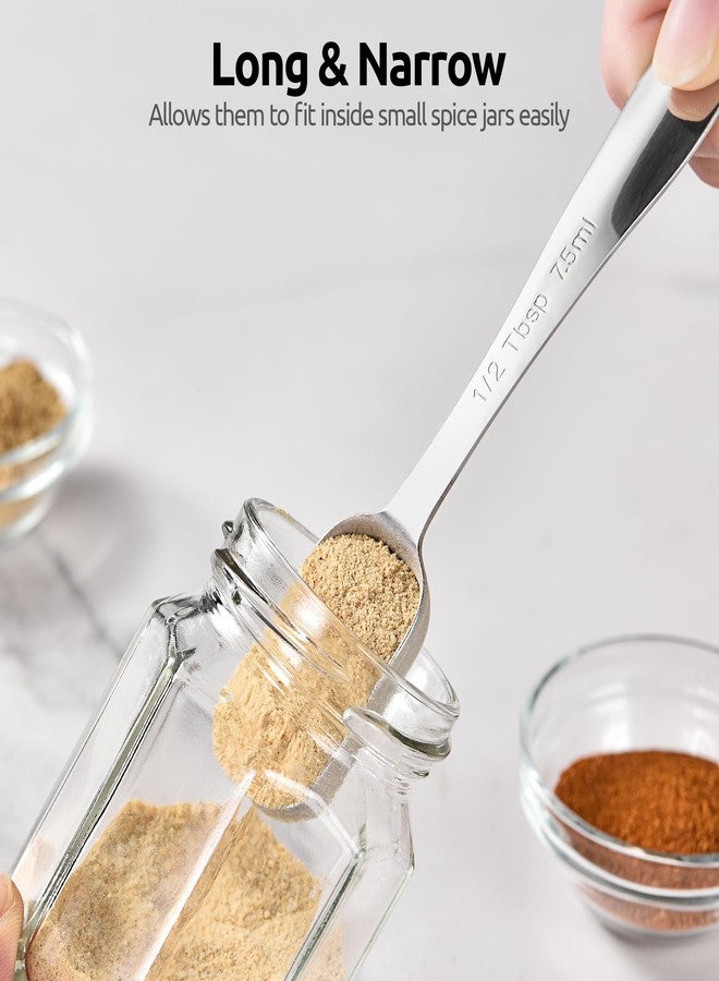 U-Taste Narrow Square Measuring Spoons: 18/8 Stainless Steel Kitchen Measure Teaspoon Tablespoon with Leveler, Polygon Rectangular Metal Jar Scoop for Baking Cooking, Coffee, Spice, Powder (Set of 6) - Image 4