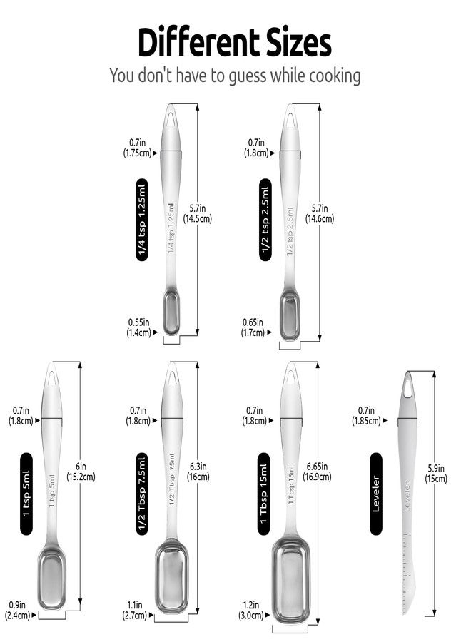 U-Taste Narrow Square Measuring Spoons: 18/8 Stainless Steel Kitchen Measure Teaspoon Tablespoon with Leveler, Polygon Rectangular Metal Jar Scoop for Baking Cooking, Coffee, Spice, Powder (Set of 6) - Image 2