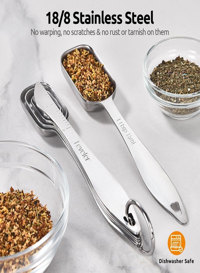 U-Taste Narrow Square Measuring Spoons: 18/8 Stainless Steel Kitchen Measure Teaspoon Tablespoon with Leveler, Polygon Rectangular Metal Jar Scoop for Baking Cooking, Coffee, Spice, Powder (Set of 6) - Image 3
