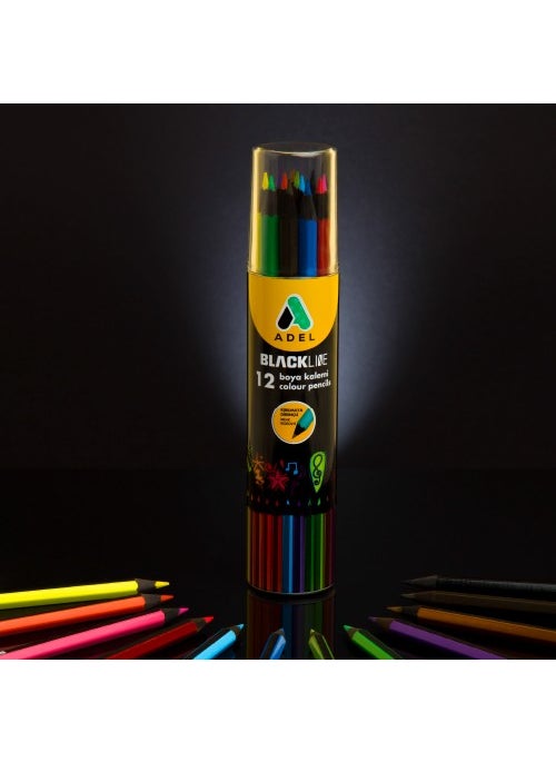 Adel Blackline Metal Tube Crayons 12 Colors Full Size Crayons  - Image 1