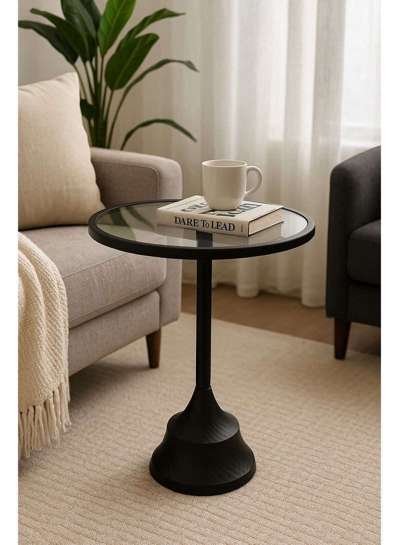 Living Glass service table with black steel base, 60X35 cm - Image 2