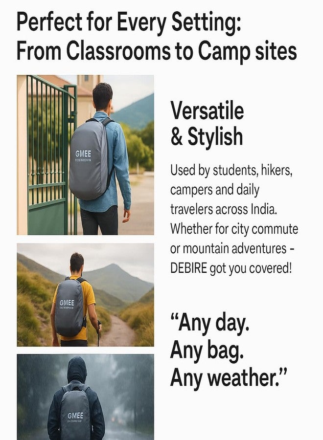 ديباير غطاء حقيبة ظهر من النايلون المقاوم للماء من ديبير، مناسب للحقائب من 35 إلى 50 لترًا | غطاء حقيبة سفر، رحلات، مشي لمسافات طويلة مع جراب حمل | غطاء قابل للتعديل للحقائب المدرسية وحقائب السفر - رمادي (قطعة واحدة) - Image 5