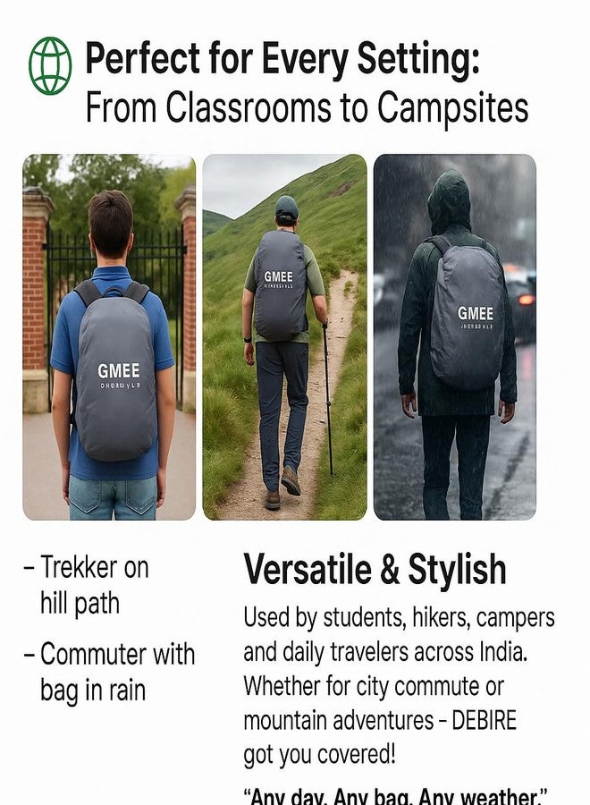 ديباير غطاء حقيبة ظهر من النايلون المقاوم للماء من ديبير، مناسب للحقائب من 35 إلى 50 لترًا | غطاء حقيبة سفر، رحلات، مشي لمسافات طويلة مع جراب حمل | غطاء قابل للتعديل للحقائب المدرسية وحقائب السفر - رمادي (قطعة واحدة) - Image 4
