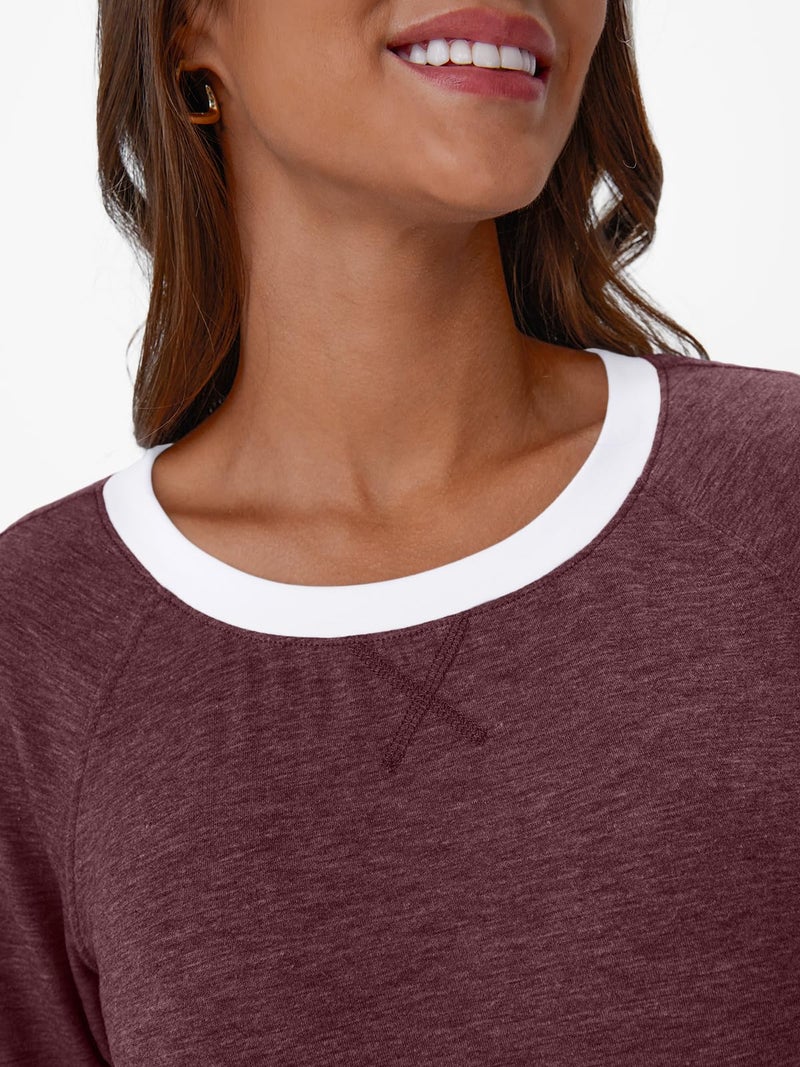 AUTOMET Womenâ€˜s Color Block Long Sleeve Shirts Crewneck, Plus Size Winter & Spring Top, Casual Fall Tee Daily Outfits WineRed S - Image 5