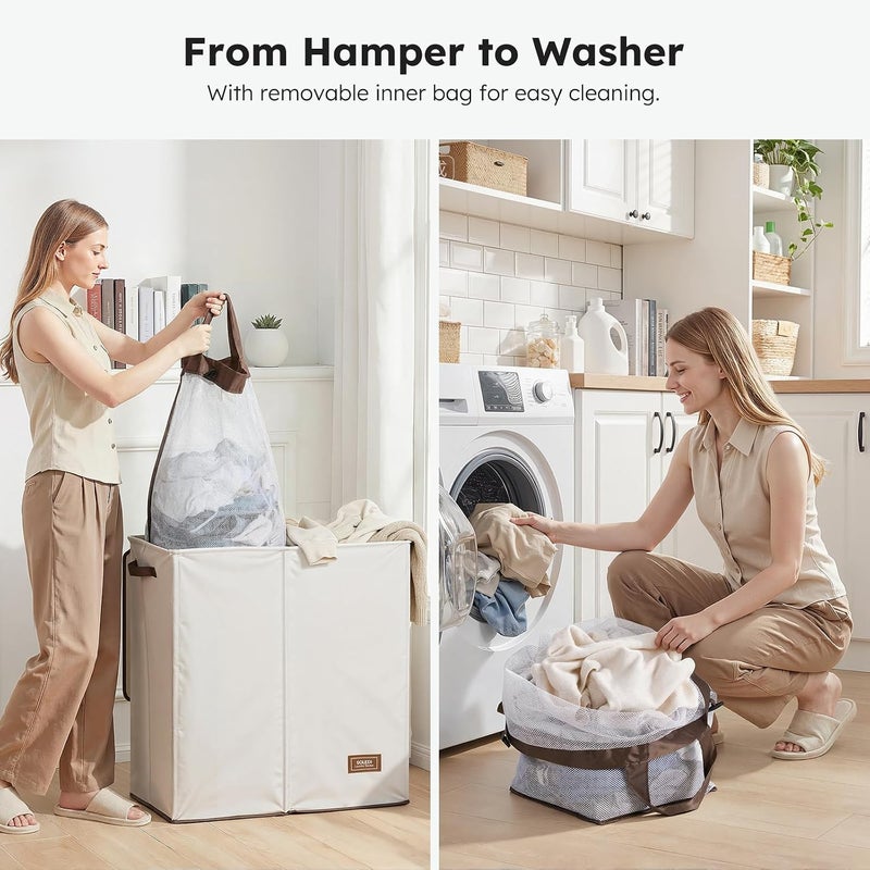 SOLEDI Large Double Laundry Hamper with Lid, Collapsible Clothes Hamper 2 section with Removable Bags, Space-Saving Laundry Basket for Bedroom, Dorm, College - Image 4