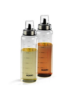 AGARO AGARO Elite Borosilicate Glass Oil Dispenser With Capacity Markings, Pack of 2, 500 Ml each, Metallic Lid, Oil Bottle Jar, Transparent  - Image 1