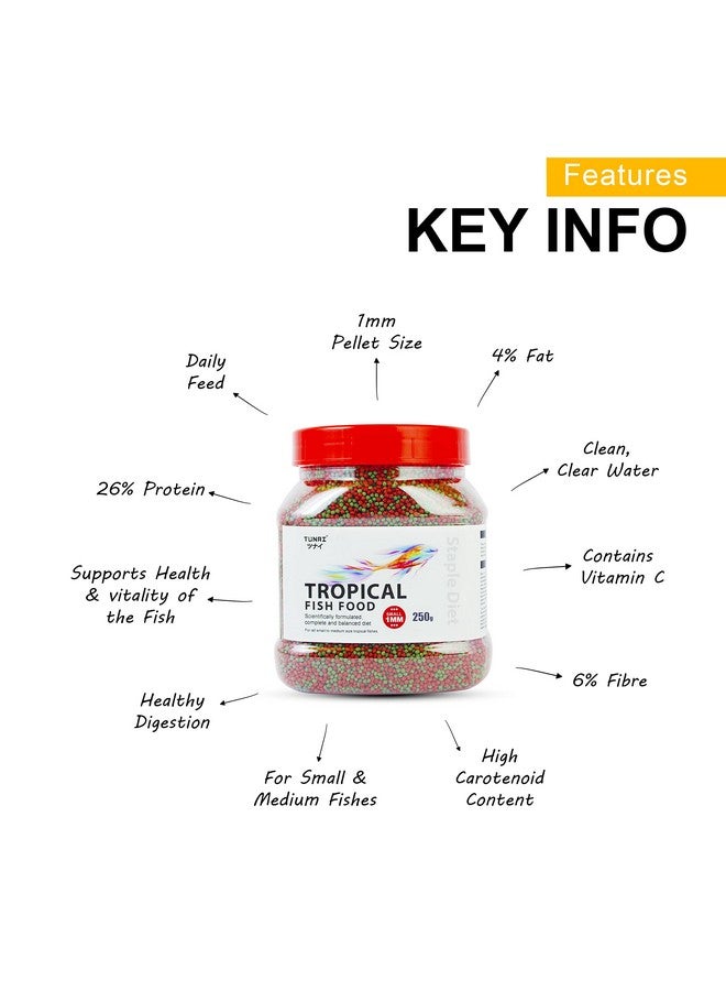 طعام أسماك استوائي للحوض يحتوي على 26% بروتين | حبيبات 1.2 مم، 250 جرام | مثالي للأسماك البالغة الصغيرة والمتوسطة الحجم - Image 3