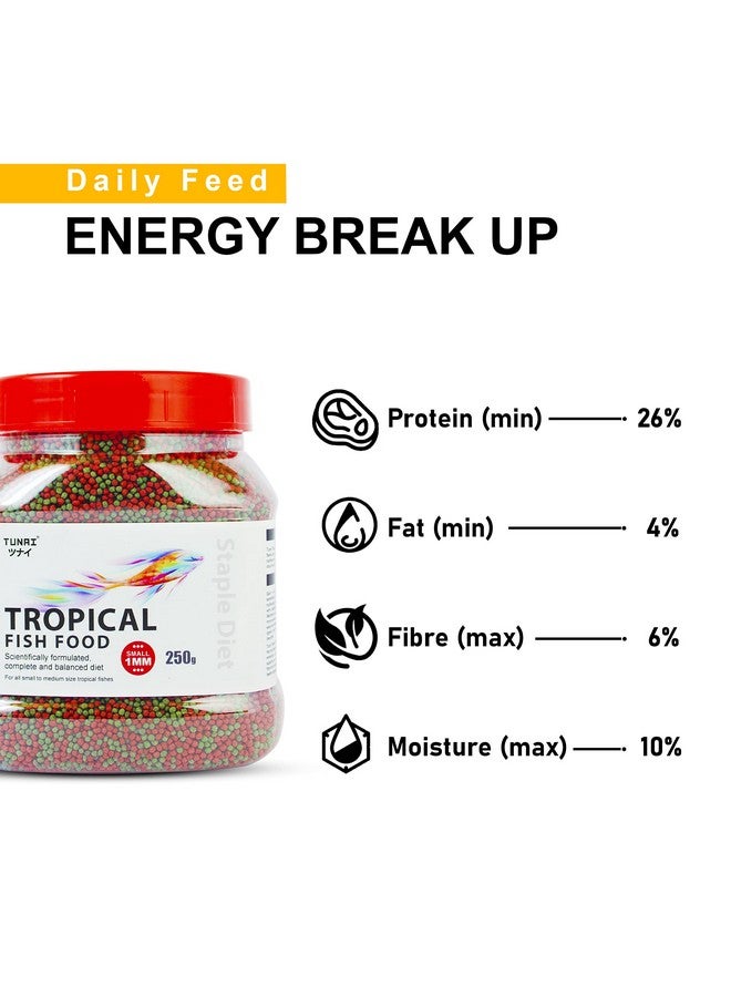 طعام أسماك استوائي للحوض يحتوي على 26% بروتين | حبيبات 1.2 مم، 250 جرام | مثالي للأسماك البالغة الصغيرة والمتوسطة الحجم - Image 5