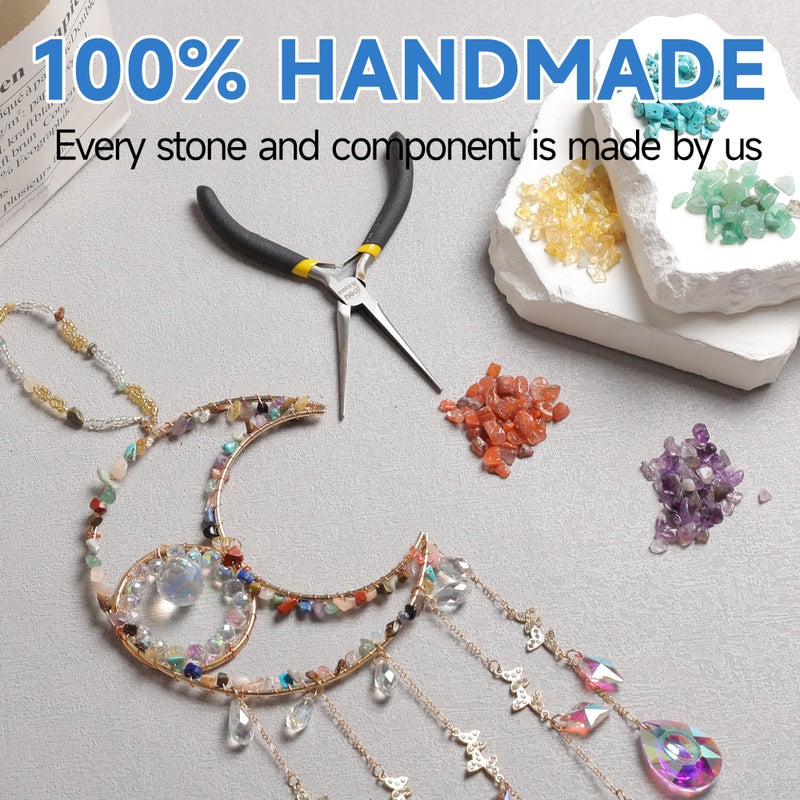 Dreamsum Handmade Sun Catcher Rainbow Maker with Moon Shape Natural Color Stones and Various Crystal Shapes Unique Crystal Decoration for Home or as a Gift Stunning Light Refraction and Colorful Display - Image 3