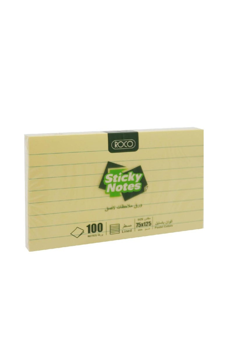 ROCO Lined Self Stick Notes 75 X 125 mm100 Notes Yellow - Image 1