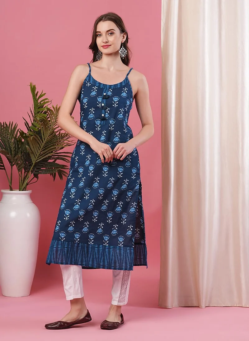 globus Globus Women Floral Jaipuri Print Strappy A-Line Kurta