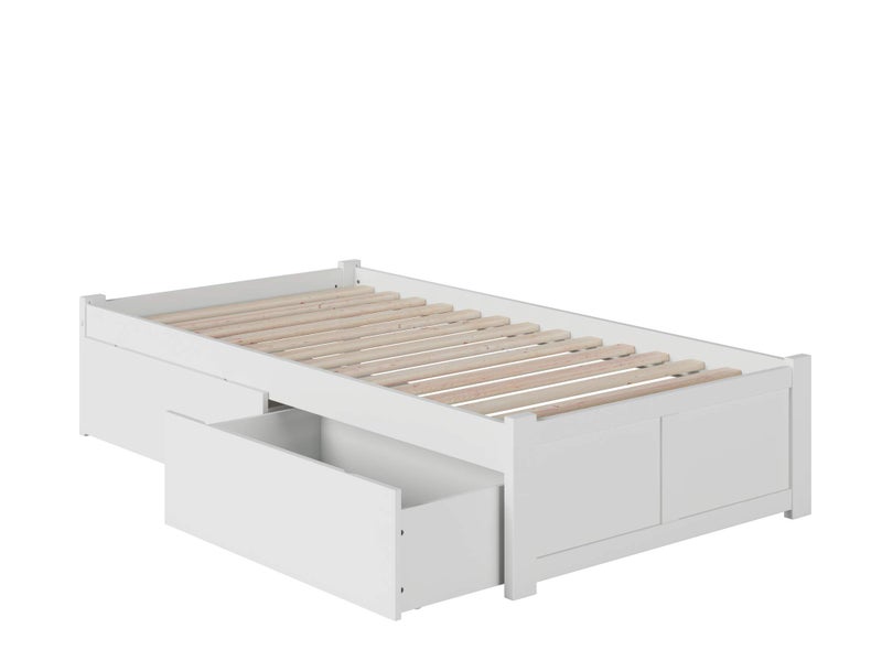 AFI Concord Twin XL Size Platform Bed with Footboard  Storage Drawers in White