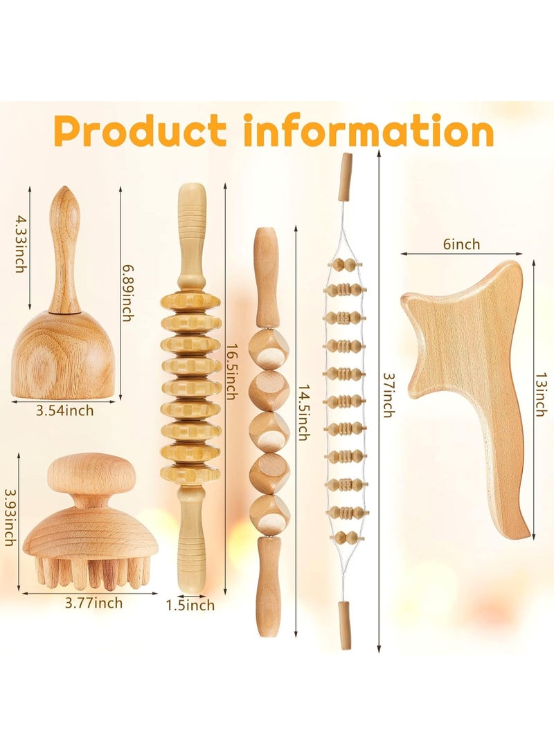 DPTER 6-in-1 Wood Therapy Massage Tools Kit- Maderoterapia Massager Roller, Gua Sha, Manual Wooden Fascia Massage for Cellulite Release, Muscle Blasting, Pain Relief, Body Sculpting - Image 2
