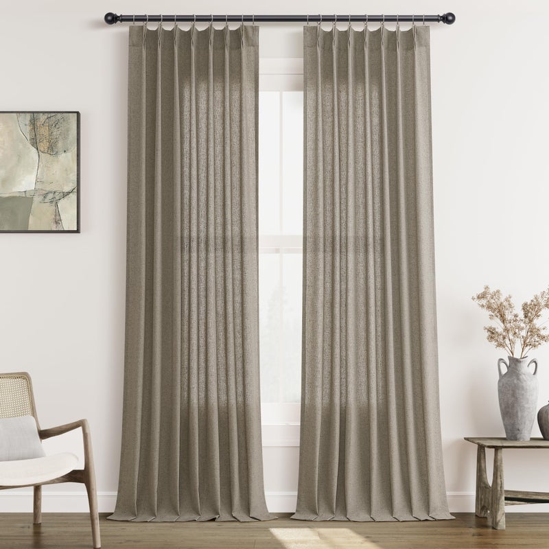 Aersas Mocha Pinch Pleat Linen Curtains 102 Inch Length 2 Panels Set for Bedroom Dinging Room Semi Sheer Boho Farmhouse Neutral Window Curtains 102 Inches Long for Living Room Nursery 40x102 - Image 1