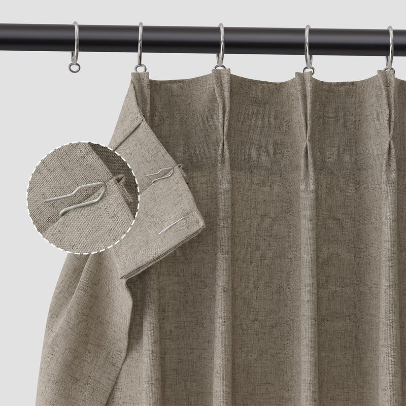 Aersas Mocha Pinch Pleat Linen Curtains 102 Inch Length 2 Panels Set for Bedroom Dinging Room Semi Sheer Boho Farmhouse Neutral Window Curtains 102 Inches Long for Living Room Nursery 40x102 - Image 5