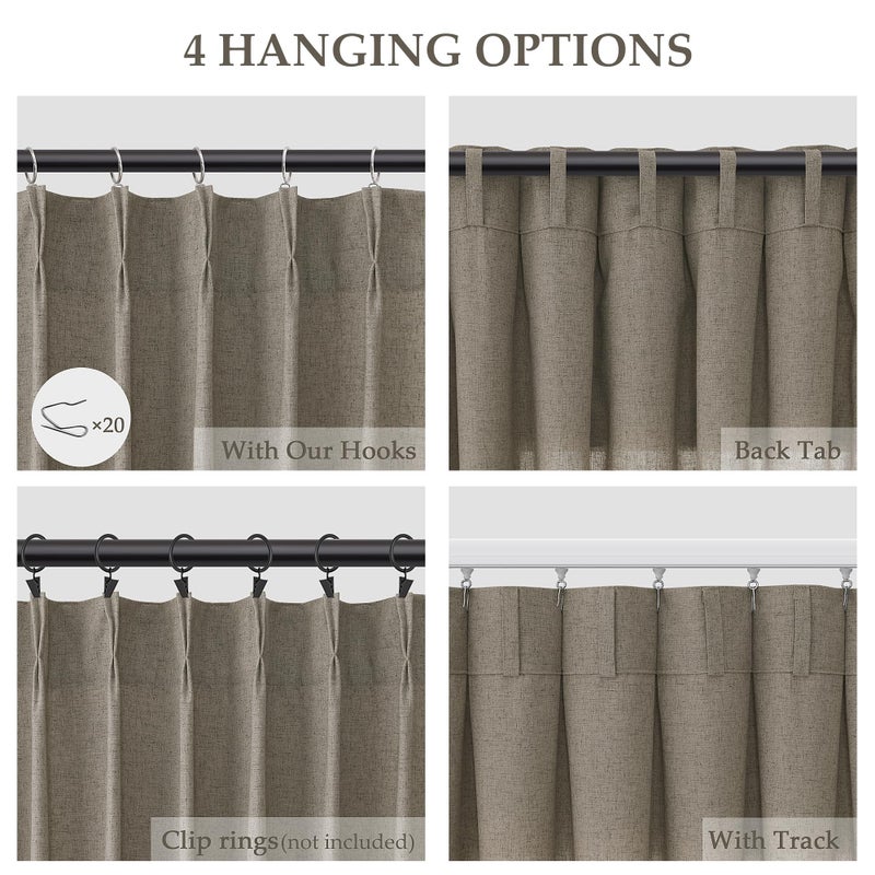 Aersas Mocha Pinch Pleat Linen Curtains 102 Inch Length 2 Panels Set for Bedroom Dinging Room Semi Sheer Boho Farmhouse Neutral Window Curtains 102 Inches Long for Living Room Nursery 40x102 - Image 2