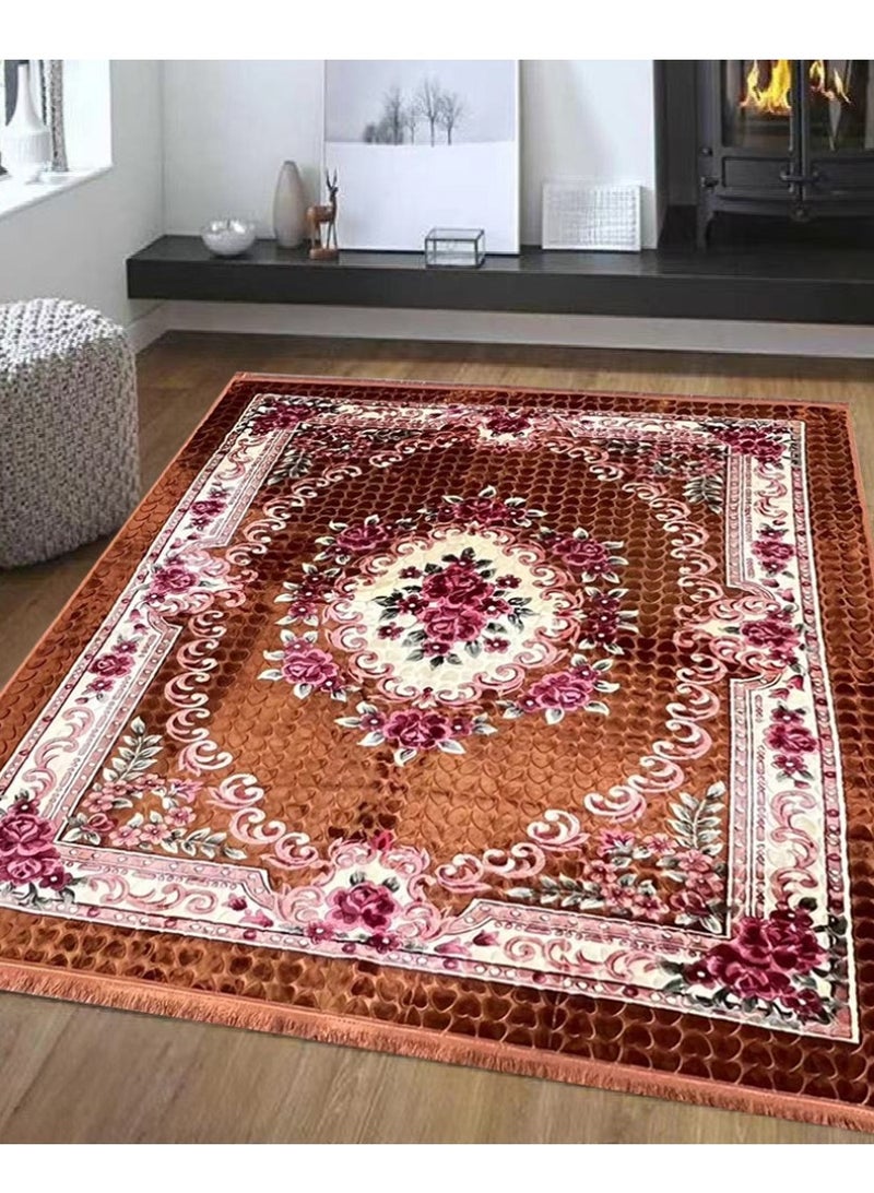 ستارجولد سجادة فاخرة محمولة، نسيج بوليستر فاخر عالي الجودة، قابلة للطي، سجاد بتصميم زهور، للاستخدام اليومي والسفر 180 × 200 سم