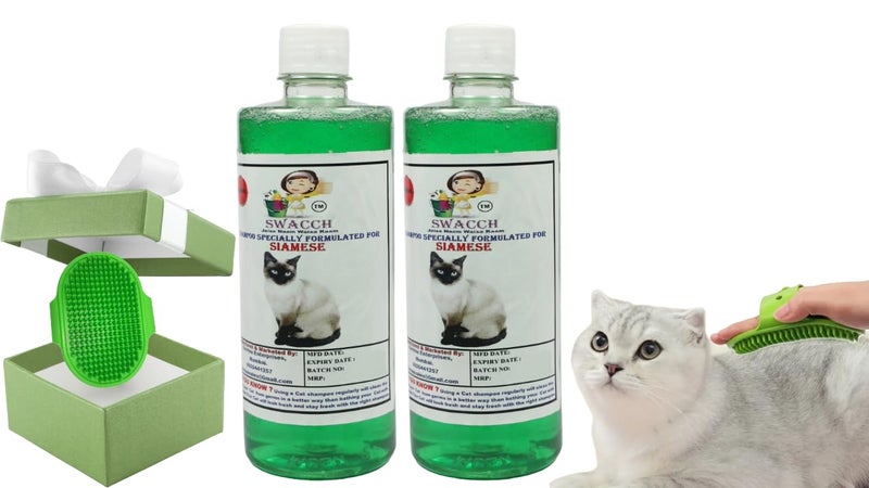 Swacch Siamese Cat Shampoo -500ml (Pack of 2) (Neem Alovera) + Bath Brush with Adjustable Straps Combo Pack - Image 1