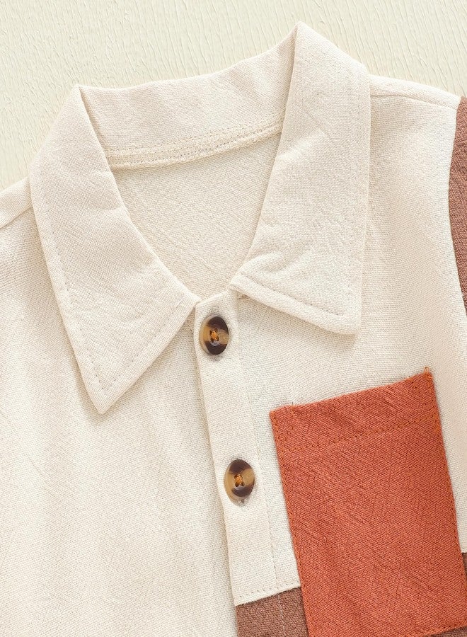 Socutebabe Toddler Baby Boy Fall Winter Clothes Color Block Cotton Linen Henley Button Down Long Sleeve Shirts Pants Set (Khaki, 3-4T) - Image 4