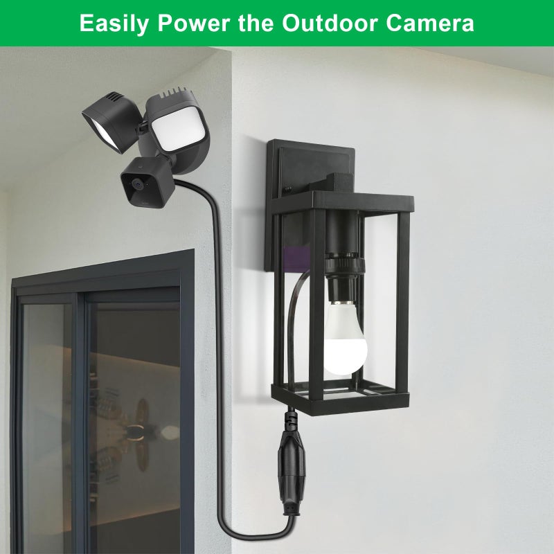 UYODM 3 in 1 Light Socket Outlet Adapter, Support 3 Prong Light Bulb Socket, E26/E27 Light Socket to Plug Adapter with Extension Cord for Garage, Porch, Patio, CCTV Camera(Black) - Image 5