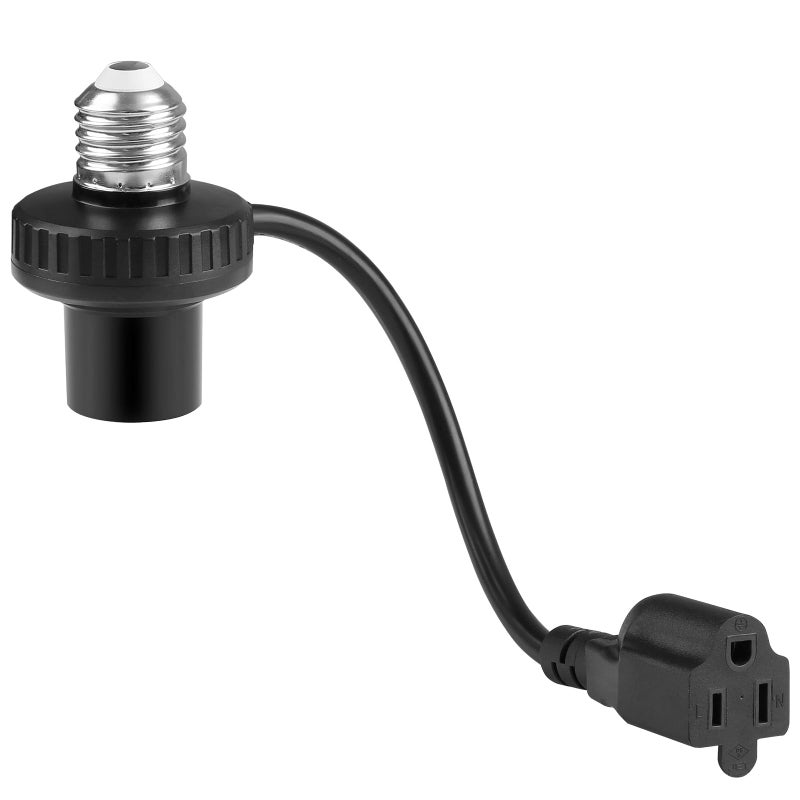UYODM 3 in 1 Light Socket Outlet Adapter, Support 3 Prong Light Bulb Socket, E26/E27 Light Socket to Plug Adapter with Extension Cord for Garage, Porch, Patio, CCTV Camera(Black) - Image 1