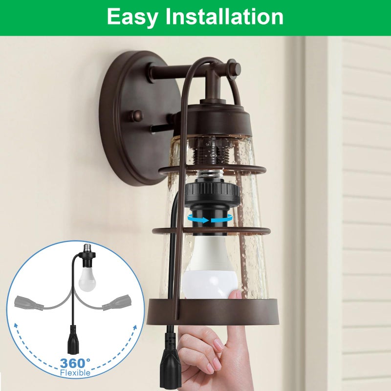 UYODM 3 in 1 Light Socket Outlet Adapter, Support 3 Prong Light Bulb Socket, E26/E27 Light Socket to Plug Adapter with Extension Cord for Garage, Porch, Patio, CCTV Camera(Black) - Image 2