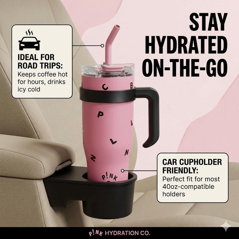 AoMige 40oz Printed Stainless Steel Tumbler with Handle & Straw Lid, Double Wall Vacuum Insulated Travel Mug, Cupholder Friendly Reusable Water Cup for Hot Cold Drinks, Gift for Men Women（Pink） - Image 5