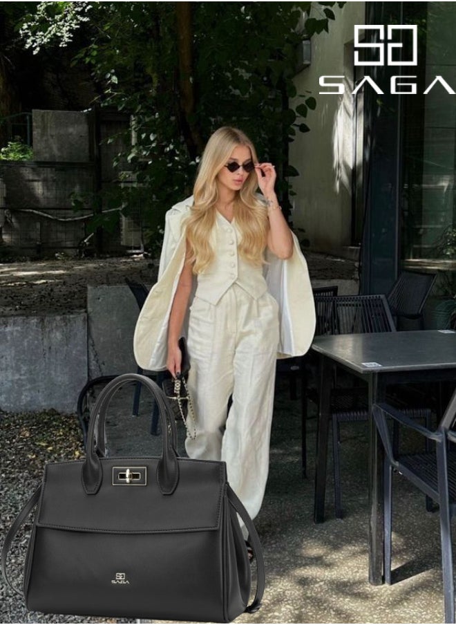 SAGA 2 pieces spacious tote bag made of luxurious leather 31 cm wide  - Image 2