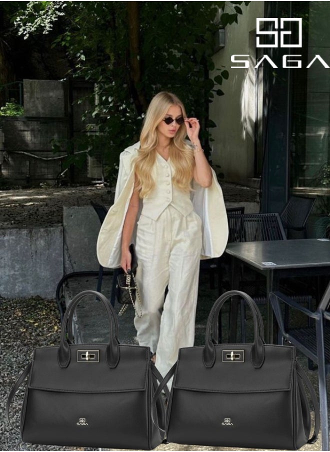 SAGA 2 pieces spacious tote bag made of luxurious leather 31 cm wide  - Image 1