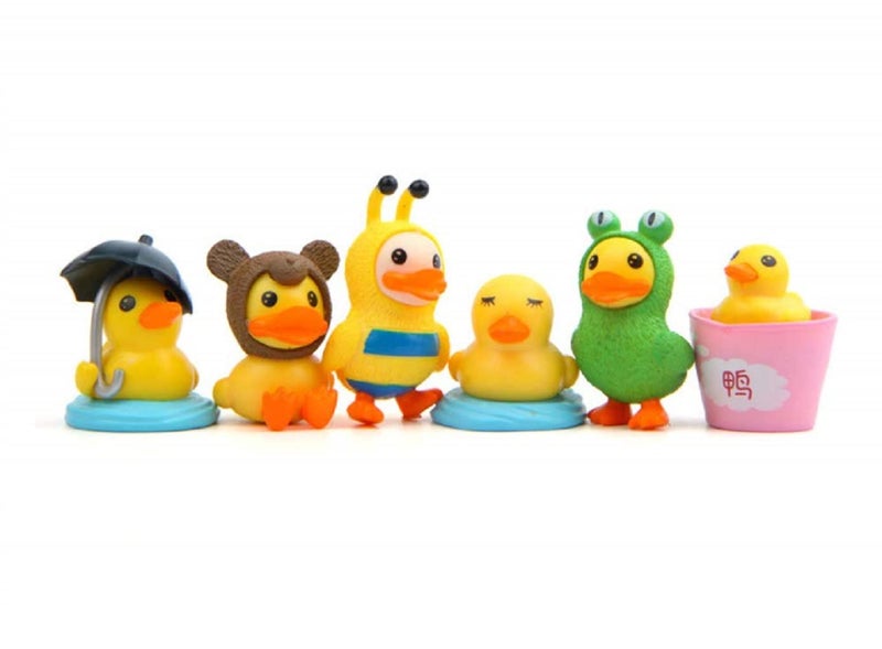 BHOOLU&GOOLU Cute Miniature Stylish Yellow Duck Cartoon Model - 6 Pcs - Style 1 (Hight : 2.5-4.5 CM) - Image 1