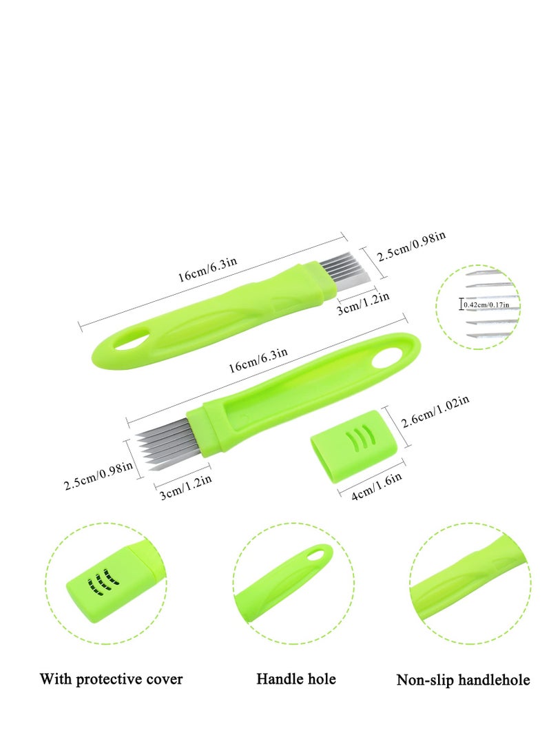 Excefore - Spring Onion Slicer, Green Onion Knife with Lid and 7 Stainless Steel Blades, Stainless Steel Vegetable Onion Scallion Slicer, for Green Onion Cucumber Kiwi Potato, Multi-Functional Kitchen Gadgets - Image 1