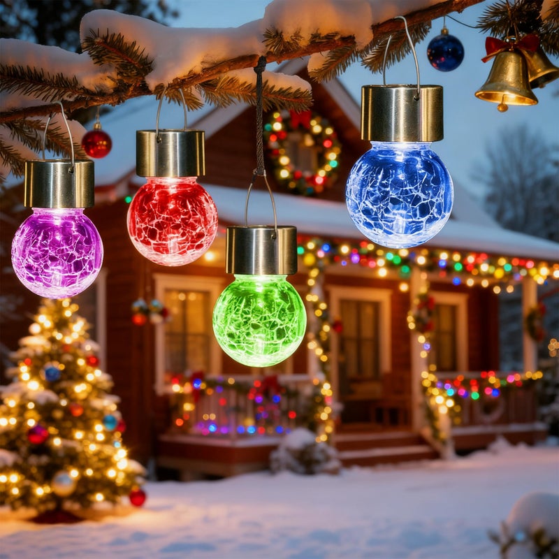 Solpex Hanging Solar Lights Outdoor, 8 Pack Decorative Cracked Glass Ball Light, Solar Powered Waterproof Globe Lighting, Hanging Globe Solar Lights for Garden, Yard, Patio, Lawn, Flower Bed - Image 1