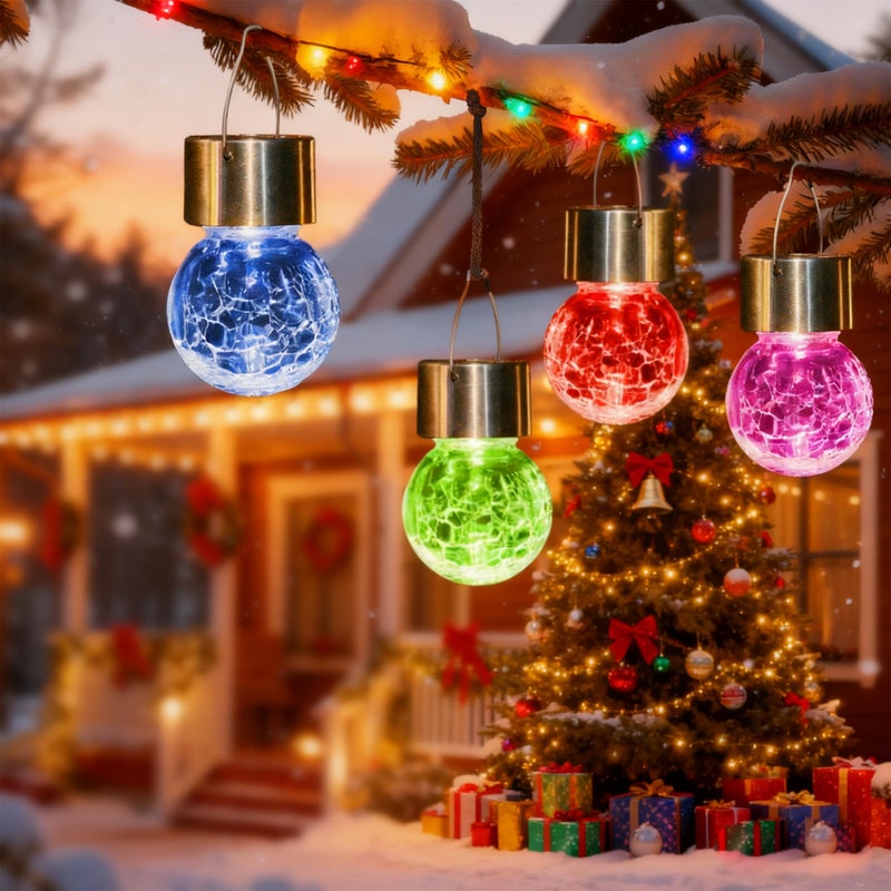 Solpex Hanging Solar Lights Outdoor, 8 Pack Decorative Cracked Glass Ball Light, Solar Powered Waterproof Globe Lighting, Hanging Globe Solar Lights for Garden, Yard, Patio, Lawn, Flower Bed - Image 3