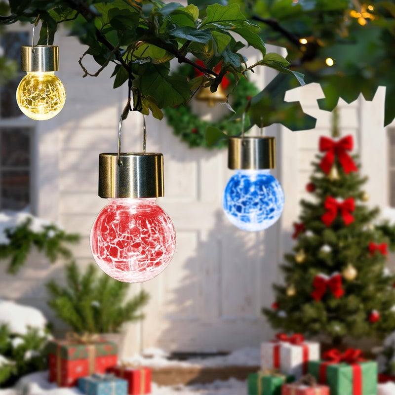 Solpex Hanging Solar Lights Outdoor, 8 Pack Decorative Cracked Glass Ball Light, Solar Powered Waterproof Globe Lighting, Hanging Globe Solar Lights for Garden, Yard, Patio, Lawn, Flower Bed - Image 2
