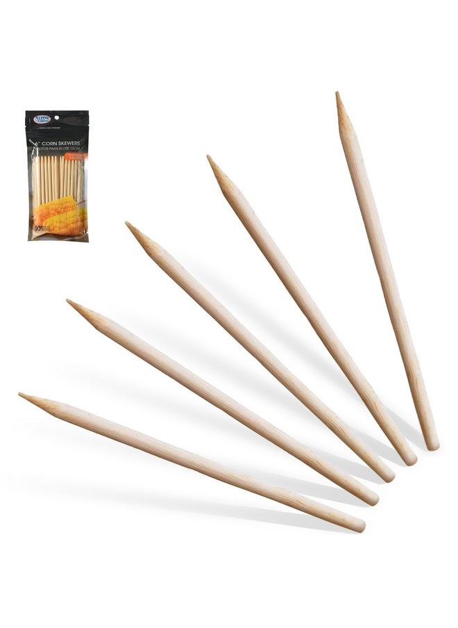 Alpine Cuisine Alpine Cuisine Bamboo Corn Skewers 6-Inch (50 Count) - BBQ Wooden Shish Kabob Skewers for Grilling - Kebab Skewers for Appetizers, Smore Bamboo Sticks, BBQ Wood Sticks, Smores Sticks  - Image 1