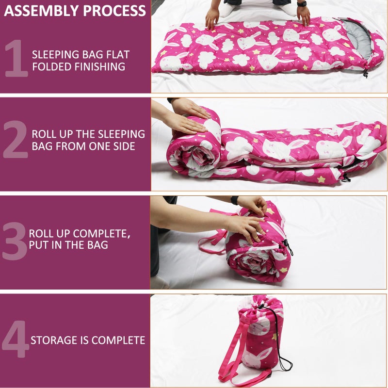 tuphen Kids Sleeping Bags - Camping Sleeping Bags with Carry Bag - Compact Sleeping Bag for Hiking, Backpacking 3 Season Warm & Cool Weather, Lightweight Waterproof Outdoor Travel for Boys Girls (Pink) - Image 5