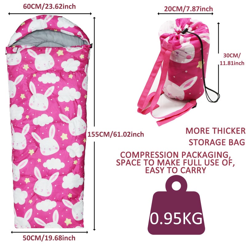 tuphen Kids Sleeping Bags - Camping Sleeping Bags with Carry Bag - Compact Sleeping Bag for Hiking, Backpacking 3 Season Warm & Cool Weather, Lightweight Waterproof Outdoor Travel for Boys Girls (Pink) - Image 2