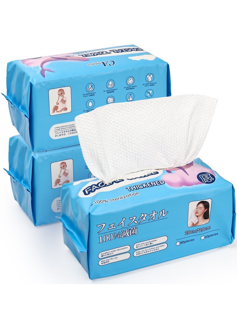 ANTIER CA Quality natural face towel Disposable face towel Disposable skin care towel，Soft absorbent face towel，cotton free towel for cleaning, skin care and makeup remover, dry and wet wipes, 3 Pack*80 Count  - Image 1