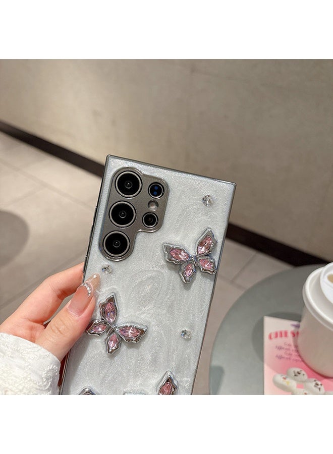 Wffo Compatible with Samsung Galaxy S23 Ultra Phone Case - 3D Pink Butterfly Sparkling Phone Case - Rhinestone Shiny Phone Case - TPU Shockproof Protective Phone Cover - Image 2