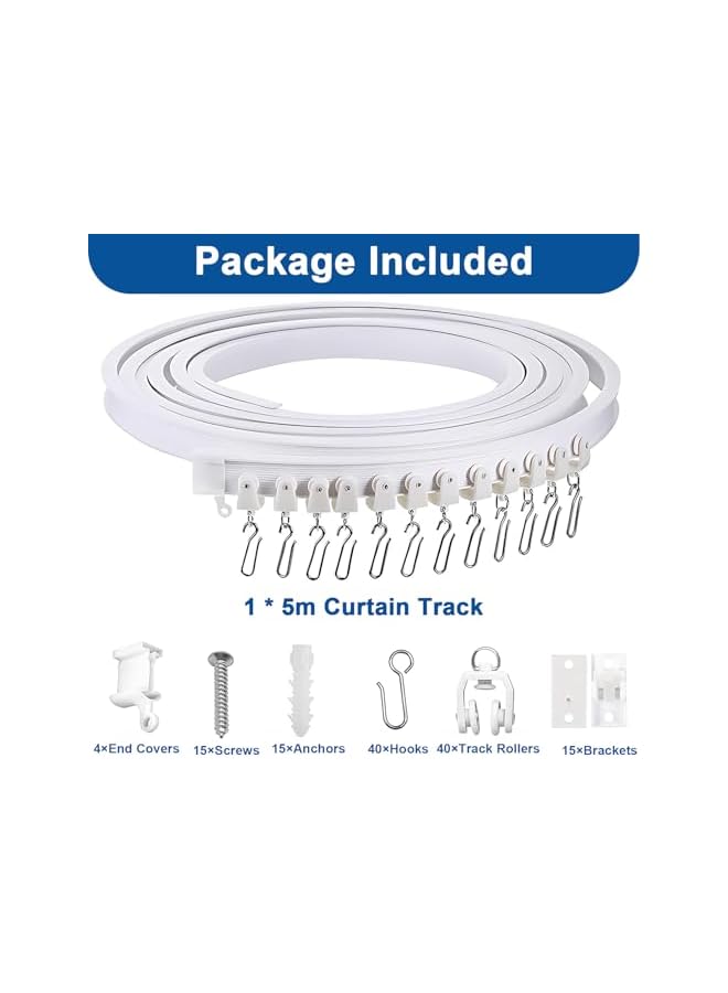 The Bros Curved Ceiling Curtain Track 5 Meter Bendable Mount Flexible Sliding Rail for Living Room Bedroom Room Divider Hospital Bay Window Shower Curtain (White) - Image 5