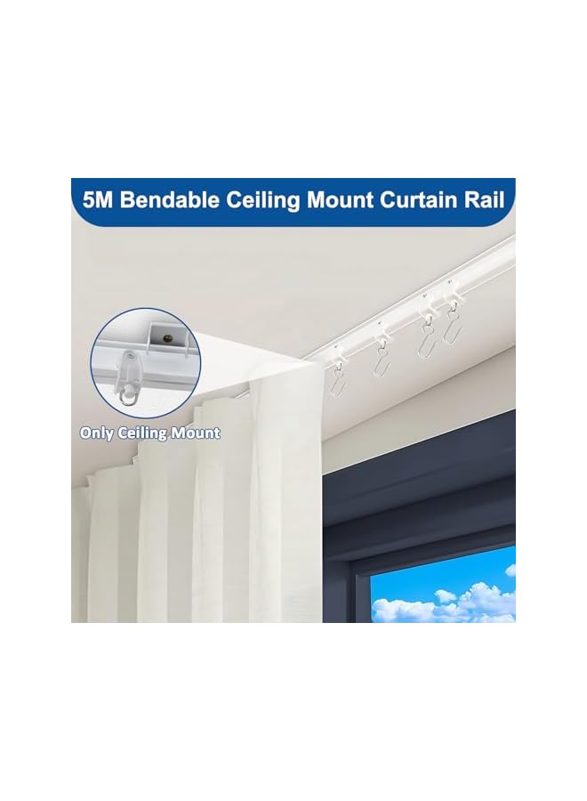 The Bros Curved Ceiling Curtain Track 5 Meter Bendable Mount Flexible Sliding Rail for Living Room Bedroom Room Divider Hospital Bay Window Shower Curtain (White) - Image 2