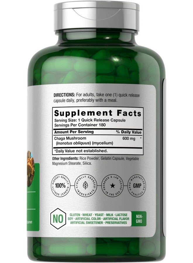 Horbäach Chaga Mushroom Capsules | 180 Count | Non-GMO & Gluten Free Supplement - Image 2